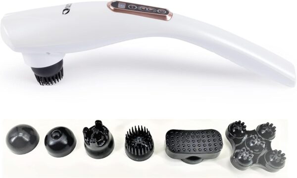 GLOBAL RELAX® | EGO Multifunctional Cordless Body Massager | White | Shiatsu Massage I Percussion | 6 Interchangeable Heads | 10 Intensity Levels | LCD Display - Image 2