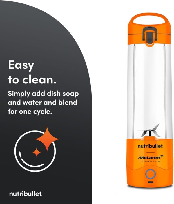 nutribullet Portable Blender in Collaboration with McLaren Formula 1 Team - Papaya - Leak Proof To-Go Lid - Powerful Extractor Blade - USB-C Charging - 15+ Blending Cycles - Juices & Smoothies - Image 6