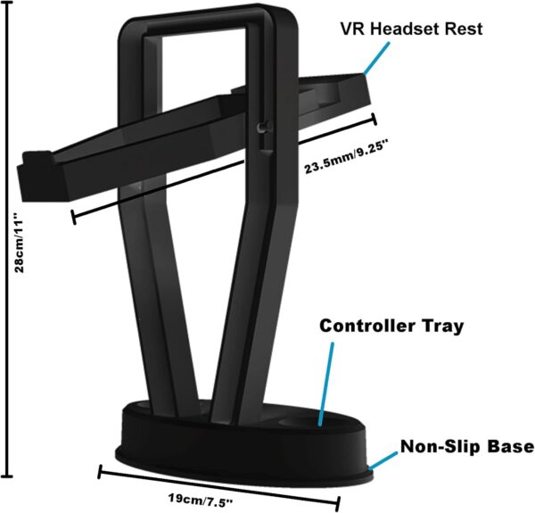 Digicharge VR Headset Stand for Oculus Meta Quest 3S / Quest 3 / Quest 2 / PS VR Display Mount Station for Headset and Touch Controllers, VR Storage Holder Stand with Base for Controllers - Image 3