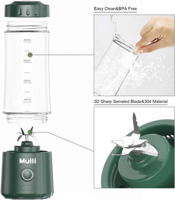Mulli Portable Blender,Usb Personal Mixer for Smoothie and Shakes, Mini Blender with Six Blades for Food,Travel,Gym - Image 3