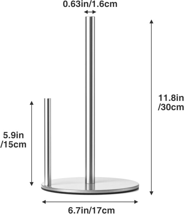 Paper Towel Holder Chrome Kitchen Roll Holder, Premium Stainless Steel Paper Towel Holder For Kitchen Roll Organize, One-Handed Operation Countertop Roll Dispenser With Weighted Base - Image 6