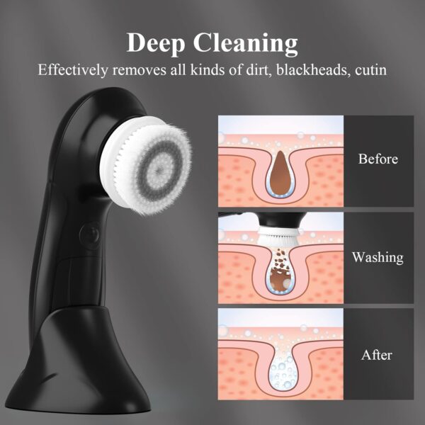 TOUCHBeauty Facial Cleansing Brush for Men, Face Cleansing Brush Electric with Stand, 3 Brush Heads, 2 Speeds, IPX5 Waterproof, Battery-Powered, Suitable for All Skin Types, AG-0759M - Image 4