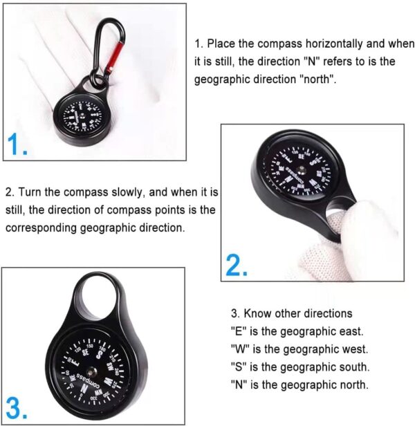 Eidyer Compass with Keychain, Carabiner Compass, Pocket Compass, Orientation Compass, Travel Accessory for Outdoor Camping, Sport Hiking, Navigation, Outdoor Use - Image 5