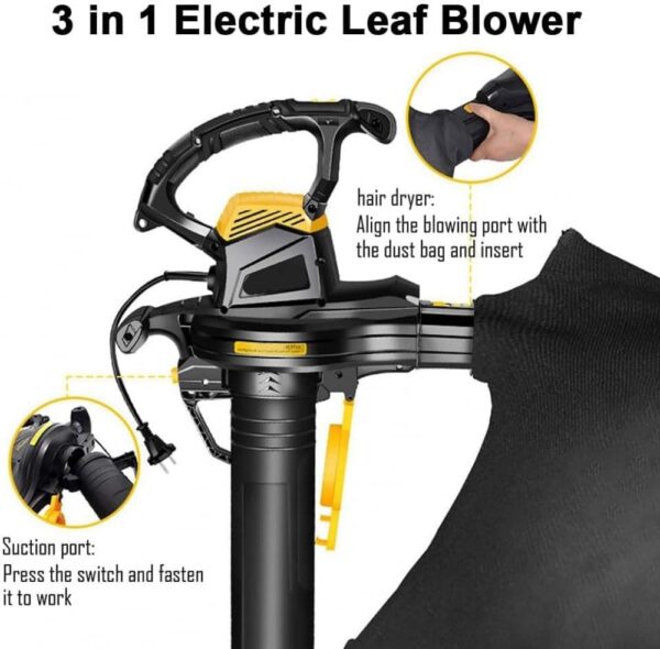 Electric Garden Blower and Vacuum, 3800W Garden Leaf Blower & Vacuum Shredder with 40LCollection Bag, 16:1 Shredding Ratio, for Blowing Leaves, Chips, Dust, Debris - Image 3