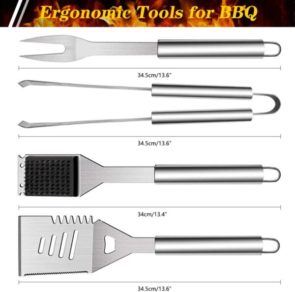 QH7 10 Pack BBQ Barbecue Tool Set, Stainless Steel Outdoor Barbecue Grill Utensils Set with Storage Bags for Picnics and Outdoor Activities - Image 3