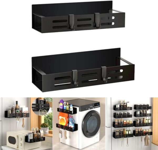 For Refrigerator Mounted Magnetic Spice Holder Rack with Hooks Smart Storage Option (M) - Image 6