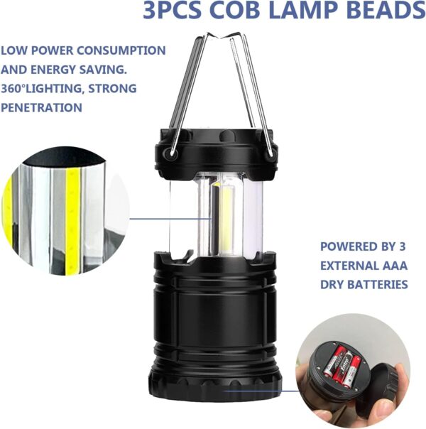Jsdoin Camping Lights, 2 x Camping Lantern Battery Operated Portable LED Camping Lamp with Foldable Hook, Tent Lights Waterproof Outdoor Hanging Lamp for Emergency, Hiking, Camping, Black - Image 9