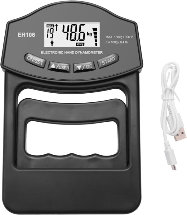 396Lbs/180Kg Digital Hand Dynamometer Grip Strength Meter USB LCD Screen Hand Grip Dynamometer Grip Strength Tester - Digital Tension Meter(Black Grip Meter) - Image 2
