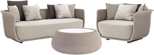 MOLVUS Outdoor Patio Furniture Sets, Wicker Conversation Set For Porch Deck, Weather Resistant Rattan Sofa Chair With Coffee Table(Color:Beige,Size:3 Pieces-C) - Image 2