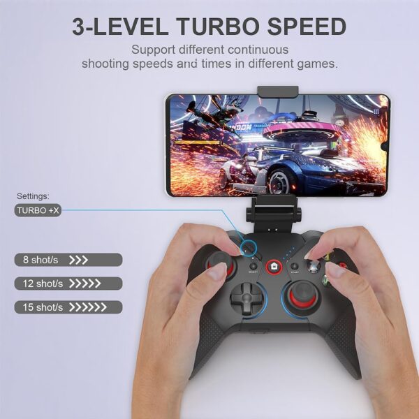 FireFox II Turbo Game Controller 2024 Upgraded Version, Wireless Game Controller Android IOS Switch PC PS3 PS4 Phone Holder Six Axis Vibration Turbo Fire Dual Triggers Macro Back Keys - Image 3