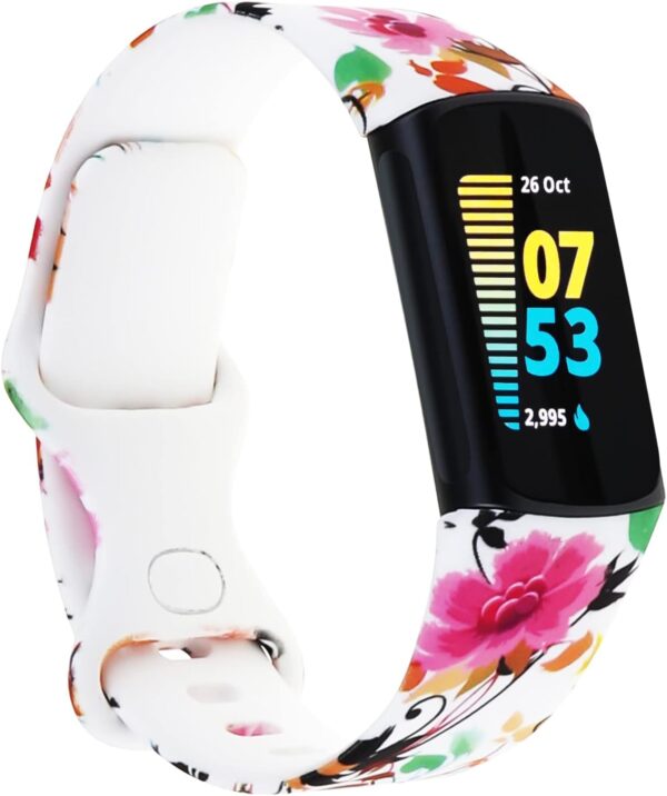 honecumi Charge 5 Strap Compatible with Fitbit Charge 5 Watch Straps for Men Women with Metal Buckle Silicone Pattern Colourful Wristband Bracelet Watchband Replacement Accessories Small Large Strap - Image 2