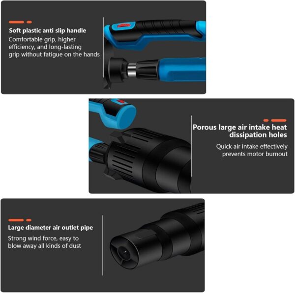 600W Electric Blower + Five-Gear Adjustment, Portable Handheld Brushless Leaf Blower + 2 Battery & Charger, for Lawn Care, Yard, Grass, Patio - Image 8