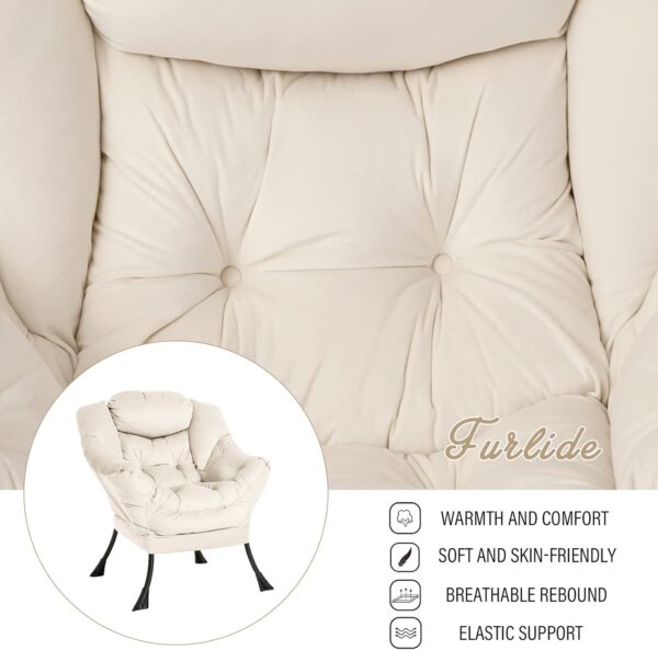 Furlide Lazy Chair with Ottoman, Modern Chair with Folding Footrest Stool Set, Accent Contemporary Lounge Chair, Oversized Armchairs for Bedroom, Study, Living Room, Garden, Courtyard (Beige) - Image 7