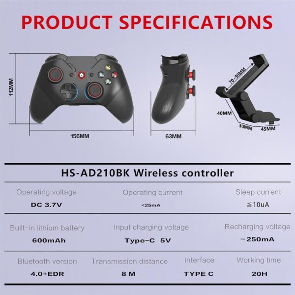 FireFox II Turbo Game Controller 2024 Upgraded Version, Wireless Game Controller Android IOS Switch PC PS3 PS4 Phone Holder Six Axis Vibration Turbo Fire Dual Triggers Macro Back Keys - Image 7