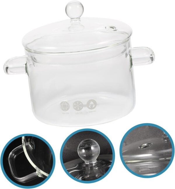Cabilock Home Cooking Pot Glass Stew Pot Lid High Borosilicate Instant Noodle Pot Double Handle 1500ml - Image 5