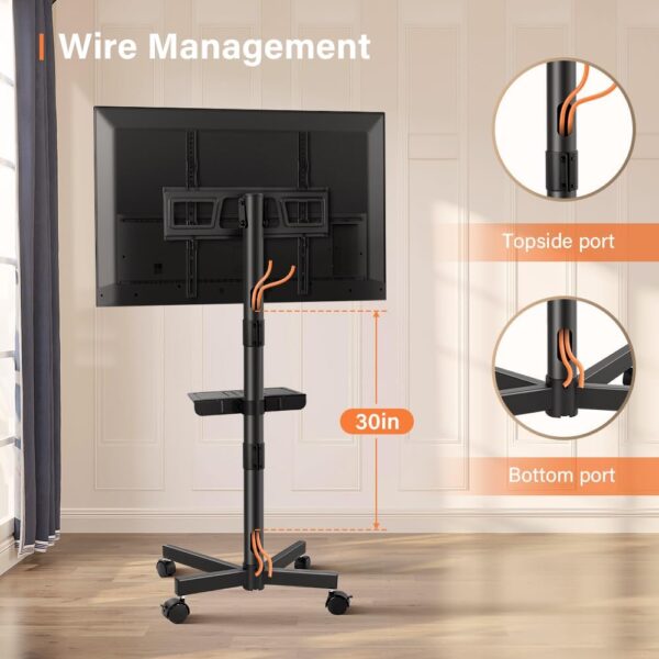 KKTONER Mobile TV Cart for 23 to 60-inch LCD LED Flat Screen/Curved TVs Floor TV Stand on Wheels with Height Adjustable Shelf Max VESA 400x400mm Rolling Floor TV Trolley Holds up to 40KG - Image 7