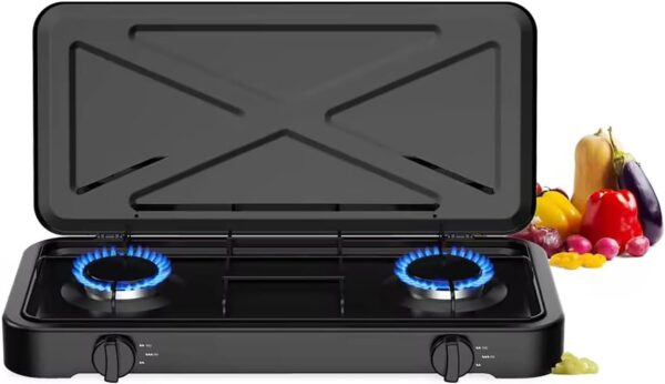 HLGKBY Camping Double Burner Camping Stove, 4.4KWCamping Stove Gas Portable with Lid,Outdoor Camping Cooker LPG,Adjustable Temperature Control, Automatic Ignition System for Picnic, Barbecue, Camping - Image 2