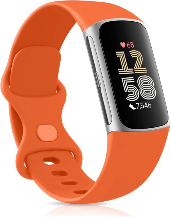 AK Straps Compatible with Fitbit Charge 5 Strap for Women and Men, Soft TPU Silicone Replacement, Sport Breathable Waterproof Adjustable Wristband for Fitbit Charge 5(Orange,Small) - Image 2