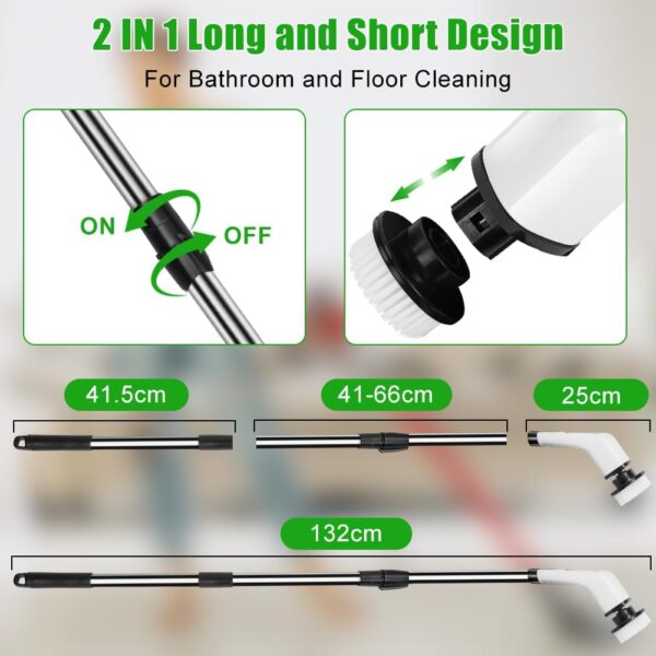 OSDUE Electric Spin Scrubber, Cordless ​Shower Cleaner with 7 Replacement Brushes, 400 RPM Electric Bathroom Cleaning Brush with Adjustable Extension Arm for Tile, Tub, Kitchen, Floor, Bathroom - Image 3