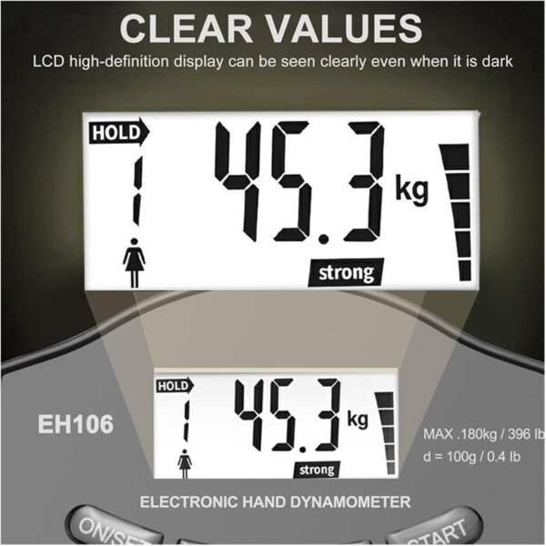 396Lbs/180Kg Digital Hand Dynamometer Grip Strength Meter USB LCD Screen Hand Grip Dynamometer Grip Strength Tester - Digital Tension Meter(Black Grip Meter) - Image 6