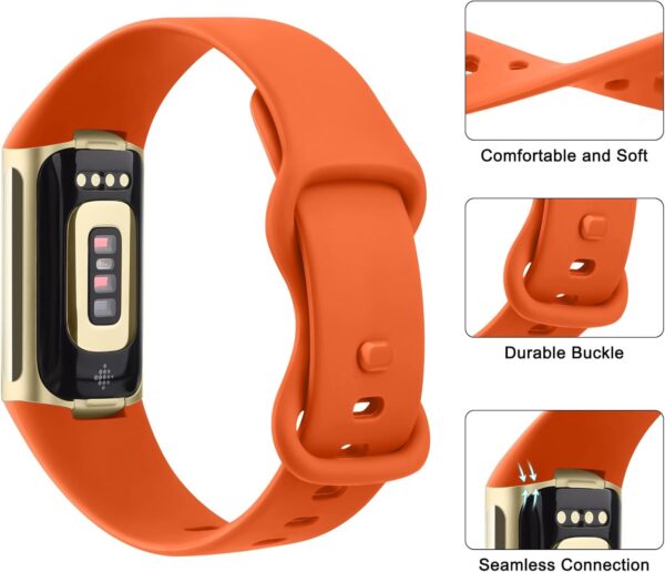 AK Straps Compatible with Fitbit Charge 5 Strap for Women and Men, Soft TPU Silicone Replacement, Sport Breathable Waterproof Adjustable Wristband for Fitbit Charge 5(Orange,Small) - Image 4