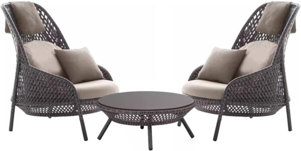 3 Piece Outdoor Patio Furniture Sets,PE Wicker Patio Chairs Outdoor Modern Conversation Sofa Set For Deck Yard Porch(Orange) (One Color Gray) - Image 2