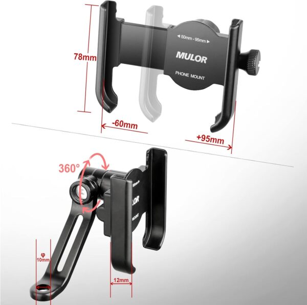 Mulor Motorbike Phone Holder Motorcycle Phone Mount on Rear View Mirror 360° Rotatable - Image 6
