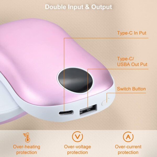 Hand Warmers Rechargeable, 2 in1 Portable Magnetic Reusable Hand Warmers, 5000mAh * 2Packs, USB Pocket Warmer/Power Bank, Great Gift for Women Men（Rose Gold） - Image 3