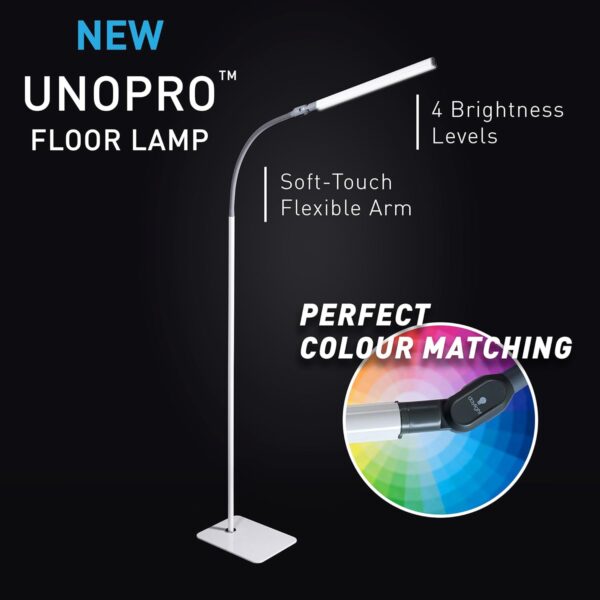 Daylight UnoPro Floor - New LED Lamp - 6,000K, 1,145 Lux at 30cm, 4 Brightness Levels, Flexible Arm, Energy Efficient, White - Image 8