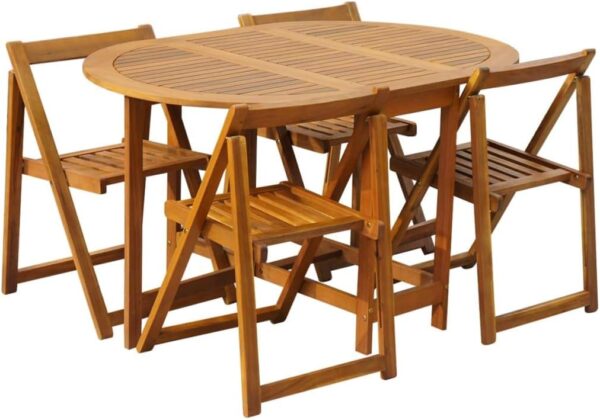 Tidyard 5 Piece Outdoor Folding Dining Set Chairs Stand and Table for Garden Patio Campsite Solid Acacia Wood - Image 2