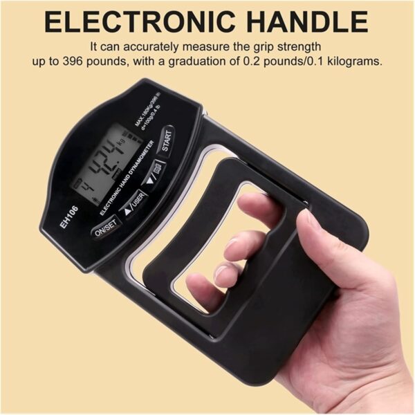 396Lbs/180Kg Digital Hand Dynamometer Grip Strength Meter USB LCD Screen Hand Grip Dynamometer Grip Strength Tester - Digital Tension Meter(Black Grip Meter) - Image 5