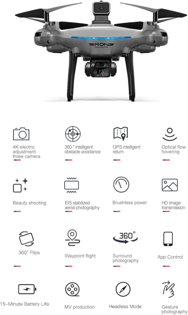 KY102 RC Drone, 4K HD Dual Camera 50X Zoom Aerial Photography Drone with Intelligent Hover, 1800mAh 4 Way Obstacle Avoidance 360° Flips Gesture Photography Remote Control Gift - Image 9