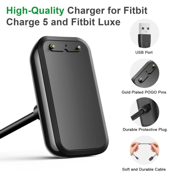 Vancle Charger Cable for Fitbit Luxe/Charge 5/Charge 6, Fast Charging with Reset Button Replacement USB Cord Accessories for Luxe/Charge 5/6 Smartwatch (100cm) - Image 4