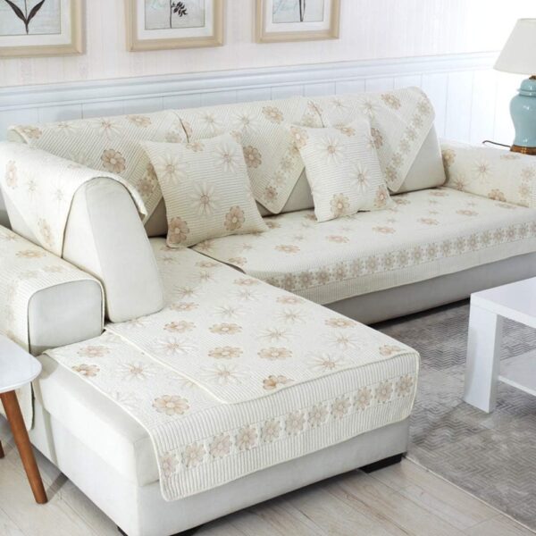 Reversible Quilted furniture protectors covers for pet dog,Washable Cotton Sofa slip cover Embroidery Sectional sofa throw cover pad For all season L U shaped sofa-1 piece-B 35x71inch(90x180cm) - Image 2