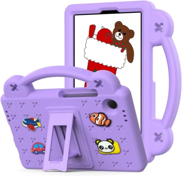 Chstls Kids Case for Samsung Galaxy Tab A9 8,7 Inch (2023) SM-X110 SM-X115 SM-X117, EVA Silicone Shockproof Handle Kids Friendly Cover with Foldable Stand and Detachable Cartoon Doll - Light Purple - Image 2
