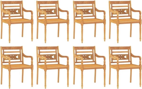 vidaXL 9-Piece Outdoor Garden Dining Set - Solid Teak Wood Table and 8 Batavia Chairs Set for Patio, Deck, Rustic Design with Fine Sanded Finish - Image 5
