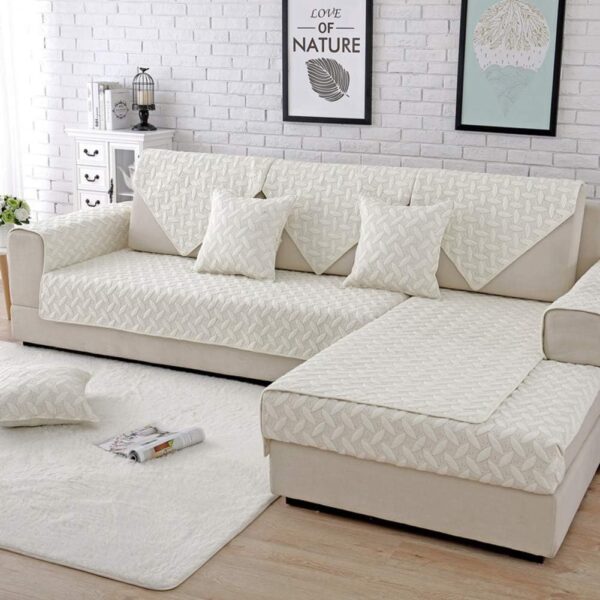 Reversible Embroidery Sofa furniture protector for pets kids,Cotton Sectional sofa throw cover pad Anti-slip Sofa slip cover For l U shaped sofa For all season-1 piece-A 28x47inch(70x120cm) - Image 2