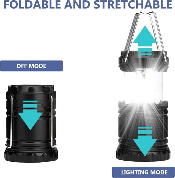 Jsdoin Camping Lights, 2 x Camping Lantern Battery Operated Portable LED Camping Lamp with Foldable Hook, Tent Lights Waterproof Outdoor Hanging Lamp for Emergency, Hiking, Camping, Black - Image 3