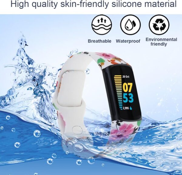 honecumi Charge 5 Strap Compatible with Fitbit Charge 5 Watch Straps for Men Women with Metal Buckle Silicone Pattern Colourful Wristband Bracelet Watchband Replacement Accessories Small Large Strap - Image 4