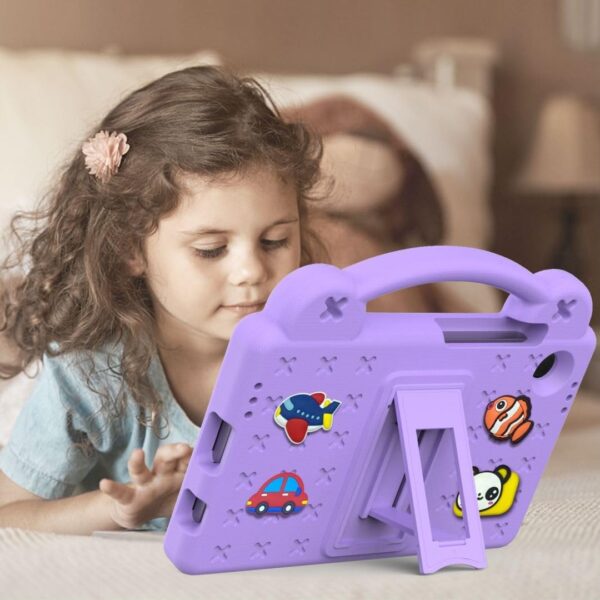 Chstls Kids Case for Samsung Galaxy Tab A9 8,7 Inch (2023) SM-X110 SM-X115 SM-X117, EVA Silicone Shockproof Handle Kids Friendly Cover with Foldable Stand and Detachable Cartoon Doll - Light Purple - Image 8