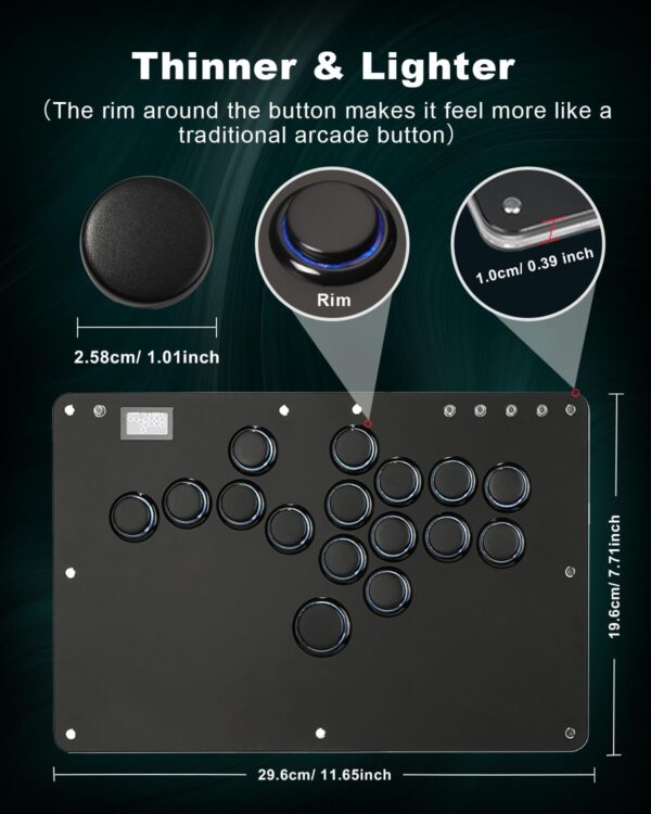 Leverless Controller Arcade Stick Haute42-Cosmox R16: Leverless Controller with Rims,Premium Black Leverless Controller with Crystal Low-Profile Switch for PC/PS4/Switch Game,Support Hot Swap & SOCD - Image 6