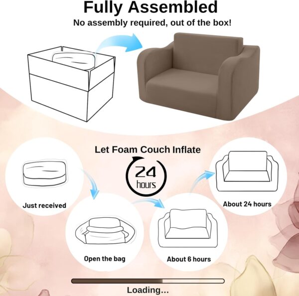 MeMoreCool Kids Couch, Folding Kids Sofa Bed, Flip Out Toddler Armchair Sofa, Baby Lounger Chair to Convertible Couch for Boys Girls, Comfy Foam Child Chair Pull Out Couch for Playroom, Brown - Image 8