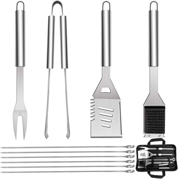 QH7 10 Pack BBQ Barbecue Tool Set, Stainless Steel Outdoor Barbecue Grill Utensils Set with Storage Bags for Picnics and Outdoor Activities - Image 2