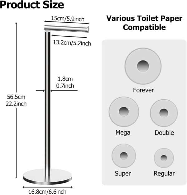 Topsky Free Standing Toilet Roll Holder Stainless Steel Rustproof Spare Toilet Paper Holder for 4-5 Jumbo Rolls Foldable Toilet Roll Storage for Bathroom Living Room Kitchen etc (Siliver) - Image 3
