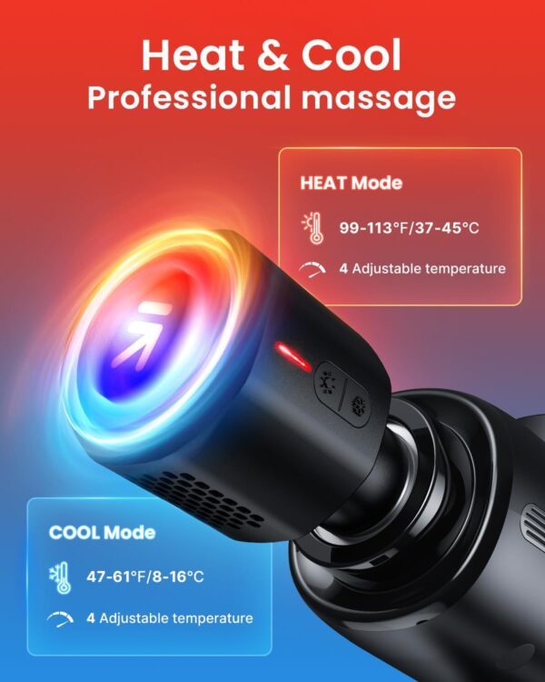 RENPHO Thermacool Massage Gun Deep Tissue with Heat and Cold Head, Mothers Day Gifts, Handheld Muscle Massager with Carry Case, Body Masajeadorfor Home Office Workout, Black - Image 3