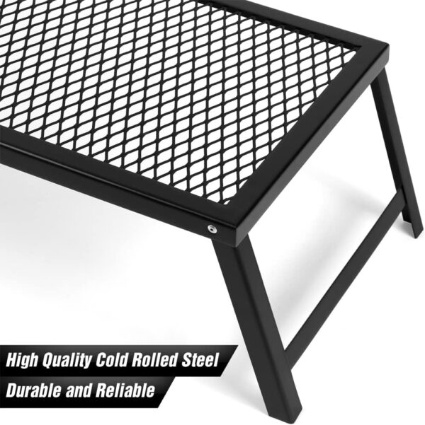 CADARA Folding Campfire Grill Heavy Duty Steel Grate with Legs Portable Over Fire Camp Grill for Outdoor Cooking, Black (21.6" x 11.8") - Image 4
