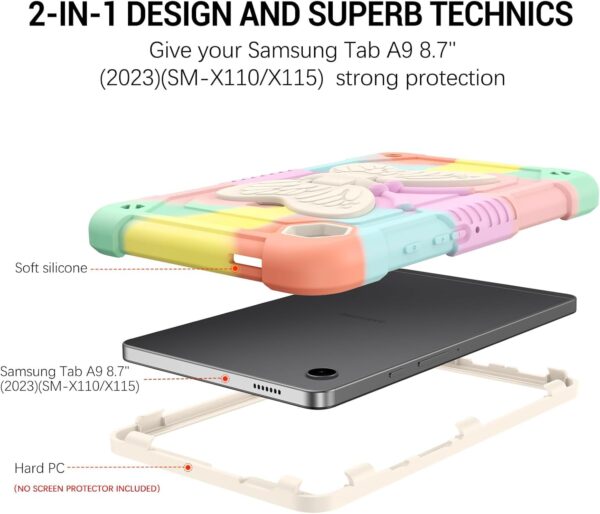 GaoBao for Samsung Galaxy Tab A9 Case 8.7 Inch 2023,with Butterfly Wings Kickstand Cute Women Girls Kids Hard PC Soft Silicone Heavy Duty Shockproof Cover for Galaxy Tab A9 8.7" SM-X110/X115,Rose Gold - Image 6