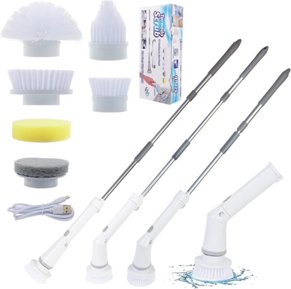 Cordless Electric Spin Scrubber, Power Spin Scrubber with 6 Replaceable Brush Heads for Bathroom, Rechargeable Floor Scrubber, Electric Cleaning Brush for Car, Floor, Tile, Tub - Image 2