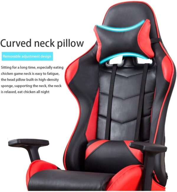 E-sports Chair, Racing Style Gaming Chair Ergonomics with Footrest Reclining Lazy Game Seat with Headrest and Massage Lumbar Pillow (Color : Black white) - Image 5