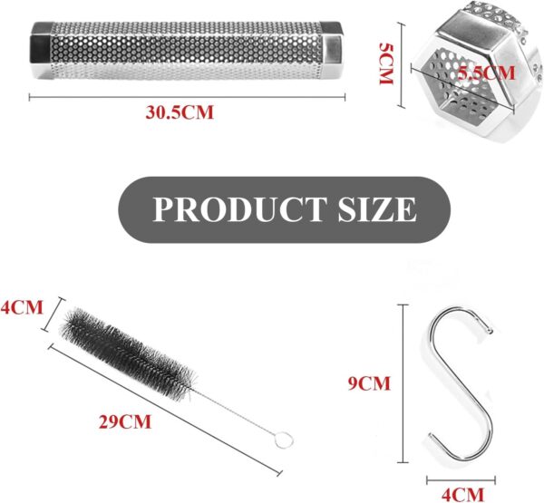 Bamyli 12'' Wood Pellet Smoker Tube, Stainless Steel Cold Smoker with Brush and Hook for Barbecue Accessories - Image 3